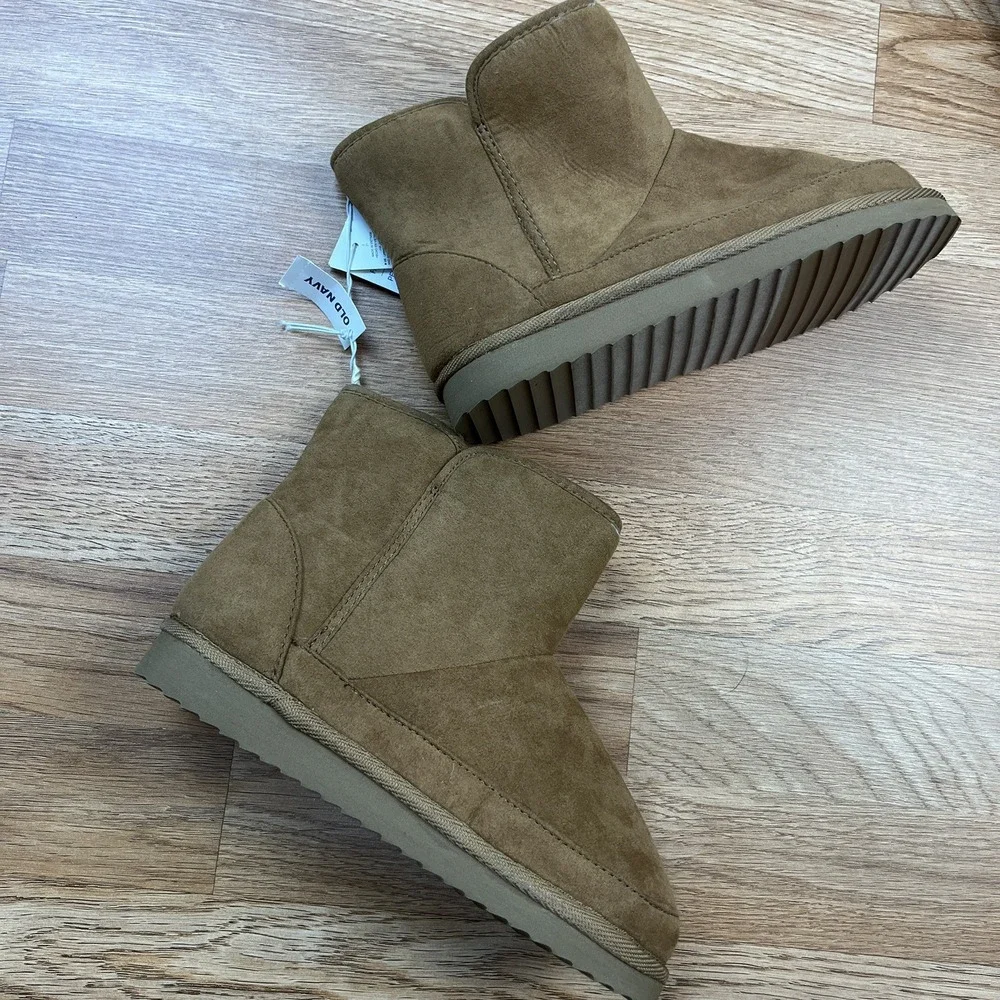 Old Navy Faux Suede Fur Lined Boots Girls Size 2‎ Brown NEW